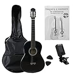 Navarrez NV12PK Starter Set guitarra clásica negro 4/4, bolsa/Gig Bag, libro con CD, afinador (tuner),2 púas