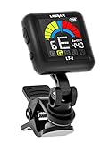 Linrax LT-2 Afinador de Guitarra Recargable, Afinador Digital para Guitarra, Bajo, Ukelele, Violín, Banjo, Mandolina, Sintonizador Cromático Clip con Pantalla LCD a Color 360°, Clip-On Tuner, Negro